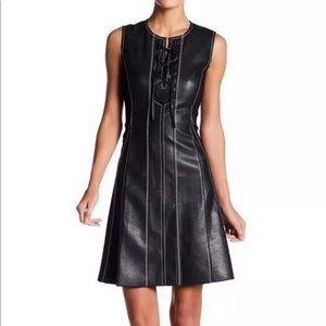 BCBGMAXAZRIA Lace Up Faux Leather Dress Size XS